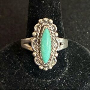 Vintage Navajo Bell Trading Post Turquoise Sterling Silver Ring size 7